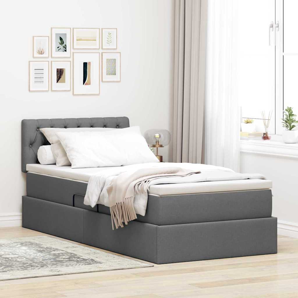 LED Storage Bed with Mattress Dark Grey 107 x 203 cm Fabric