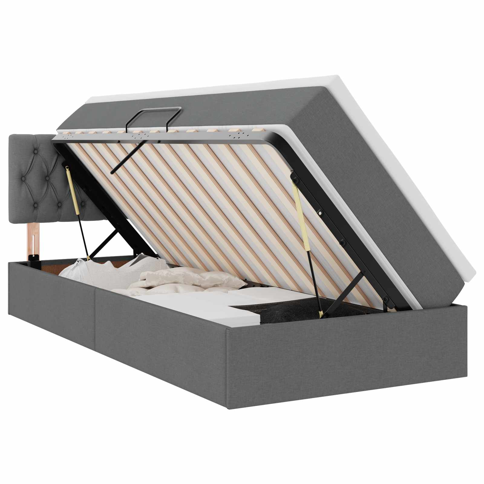 LED Storage Bed with Mattress Dark Grey 107 x 203 cm Fabric