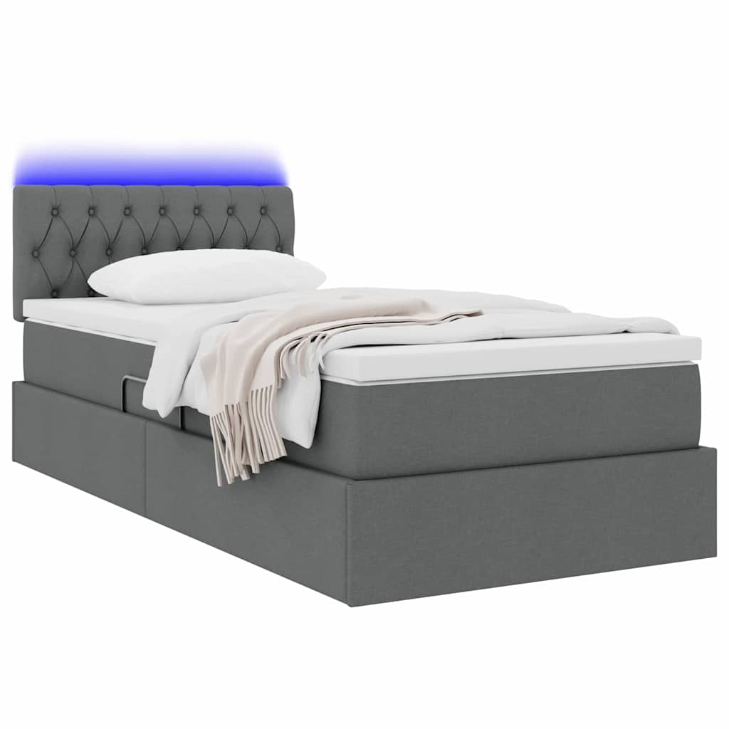 LED Storage Bed with Mattress Dark Grey 107 x 203 cm Fabric