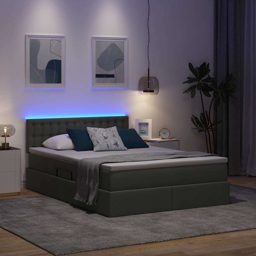 LED Storage Bed with Mattress Dark Grey 137 x 190 cm Fabric