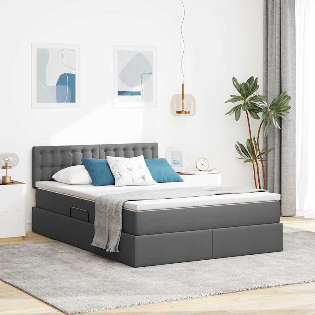 LED Storage Bed with Mattress Dark Grey 137 x 190 cm Fabric