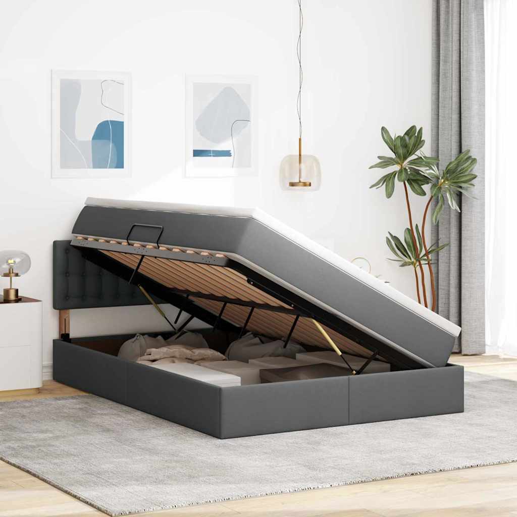 LED Storage Bed with Mattress Dark Grey 137 x 190 cm Fabric