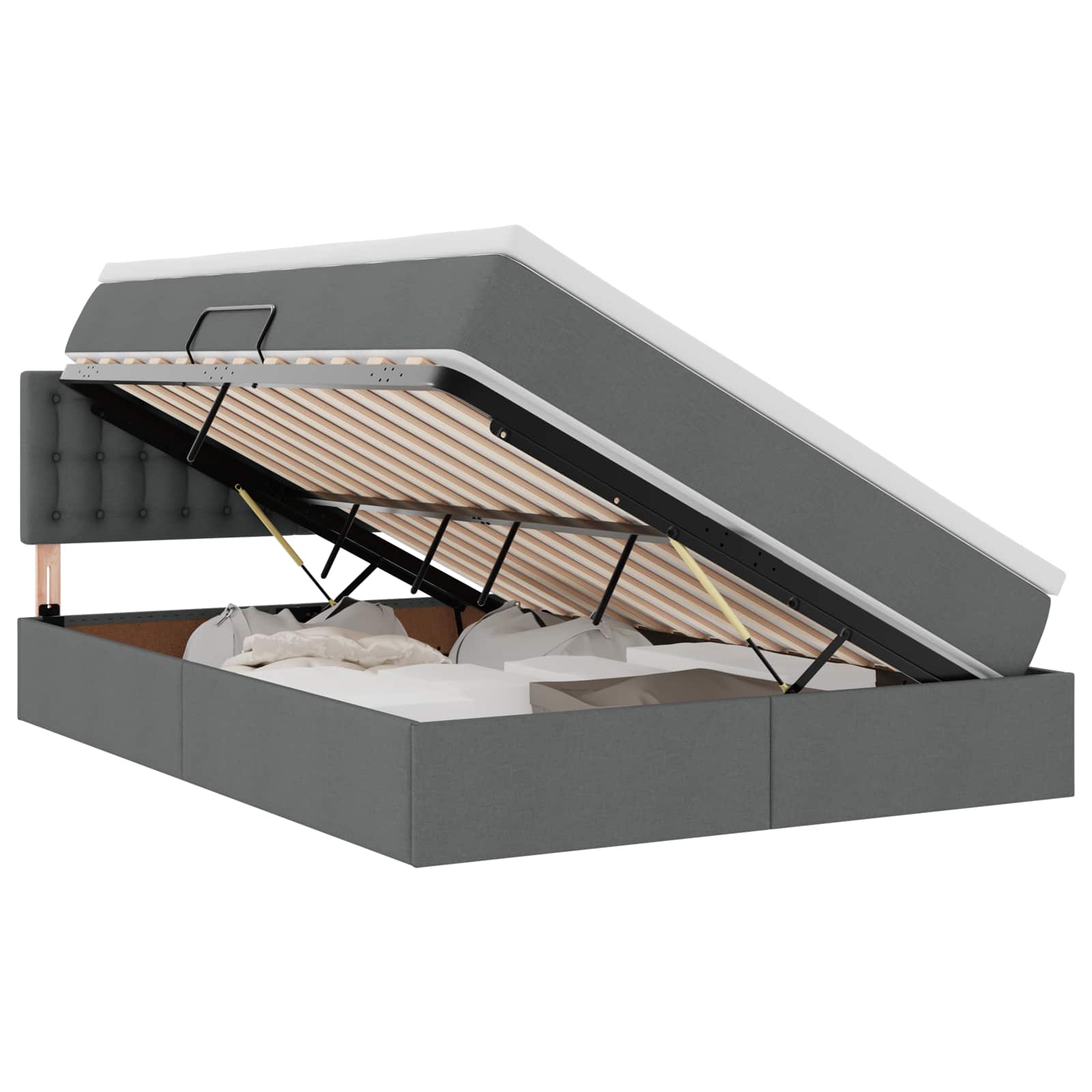 LED Storage Bed with Mattress Dark Grey 137 x 190 cm Fabric