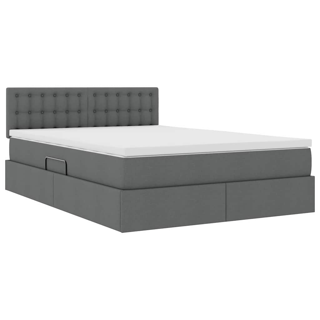 LED Storage Bed with Mattress Dark Grey 137 x 190 cm Fabric