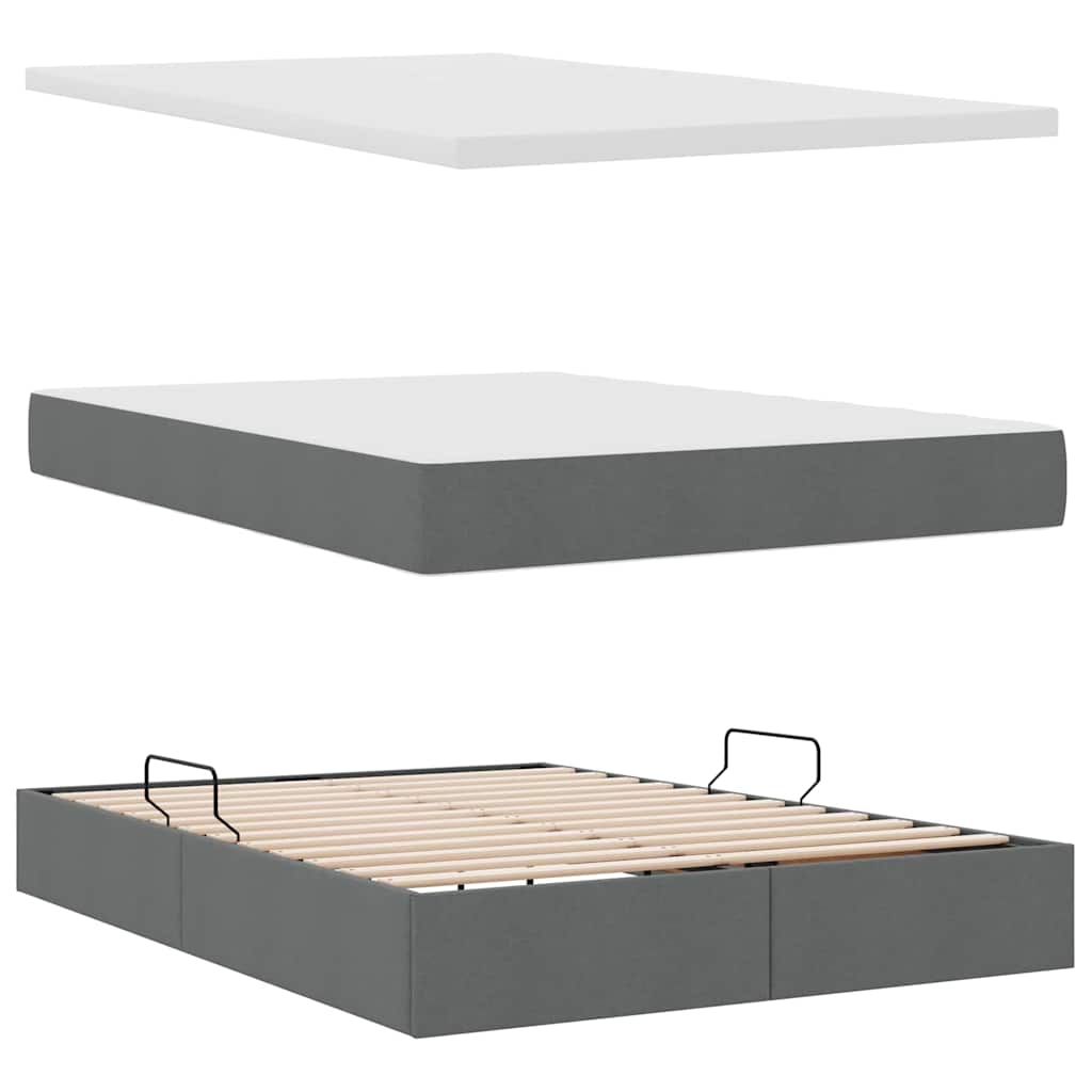 LED Storage Bed with Mattress Dark Grey 137 x 190 cm Fabric