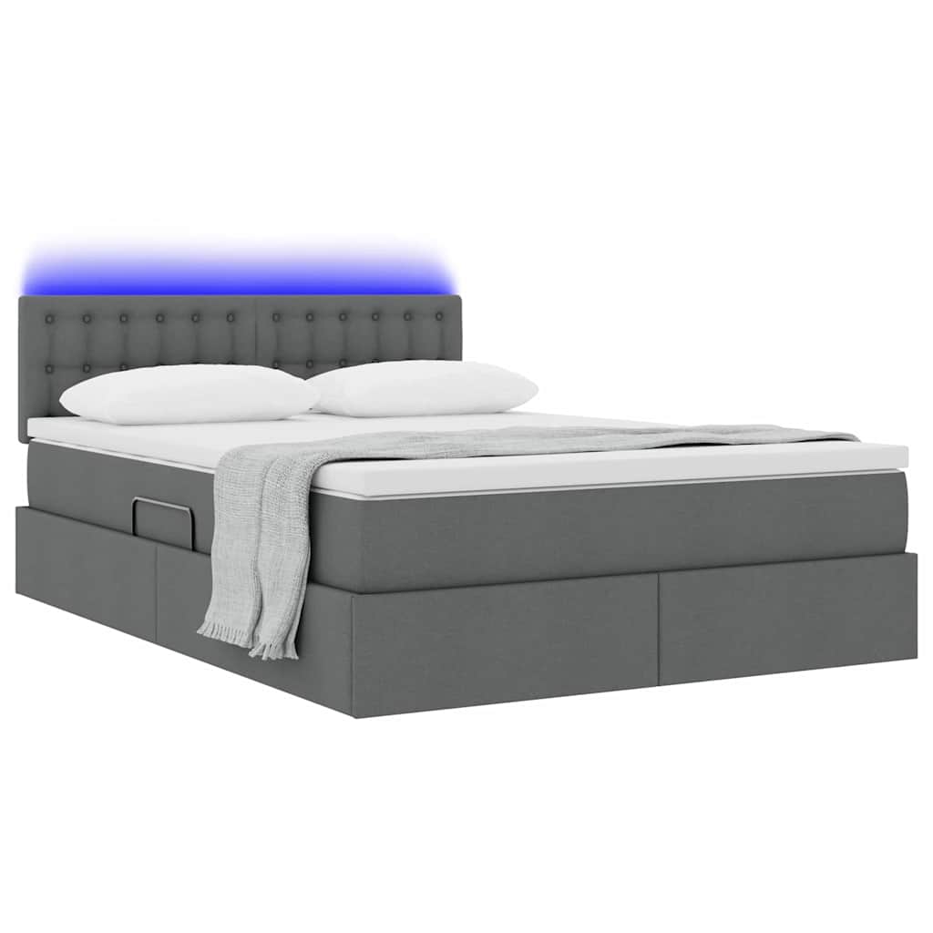 LED Storage Bed with Mattress Dark Grey 137 x 190 cm Fabric