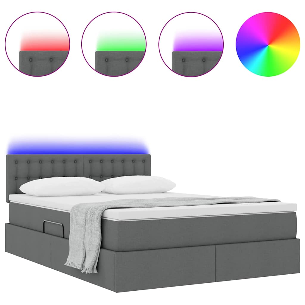 LED Storage Bed with Mattress Dark Grey 152 x 203 cm Fabric