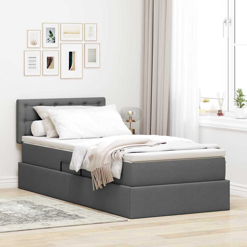 LED Storage Bed with Mattress Dark Grey 107 x 203 cm Fabric