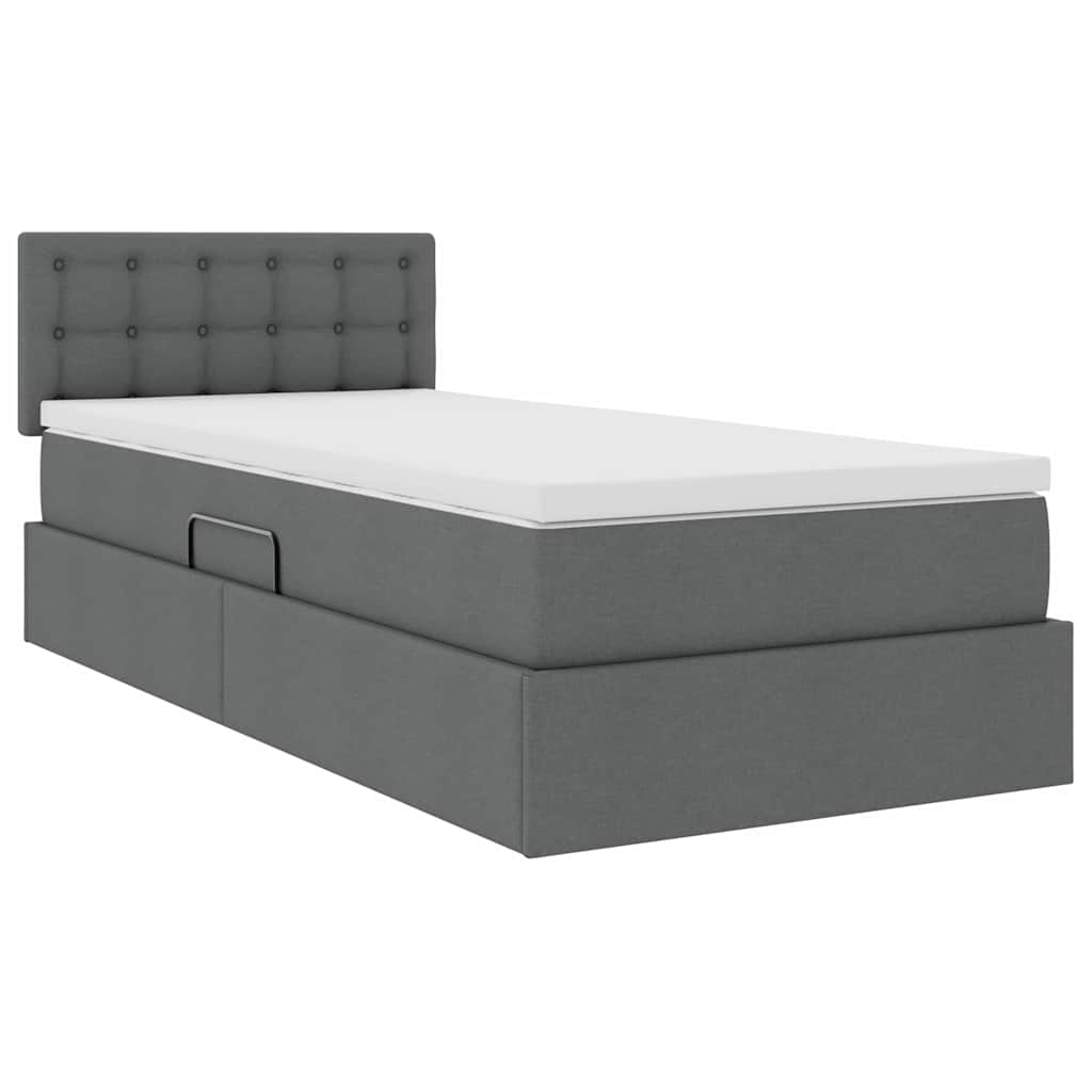 LED Storage Bed with Mattress Dark Grey 107 x 203 cm Fabric