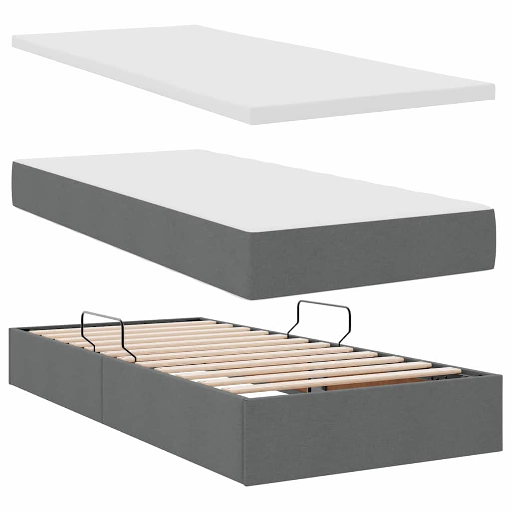LED Storage Bed with Mattress Dark Grey 107 x 203 cm Fabric