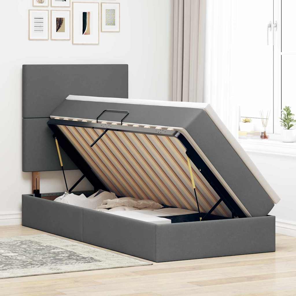 Storage Bed with Mattress Dark Grey 107 x 203 cm Faux Leather