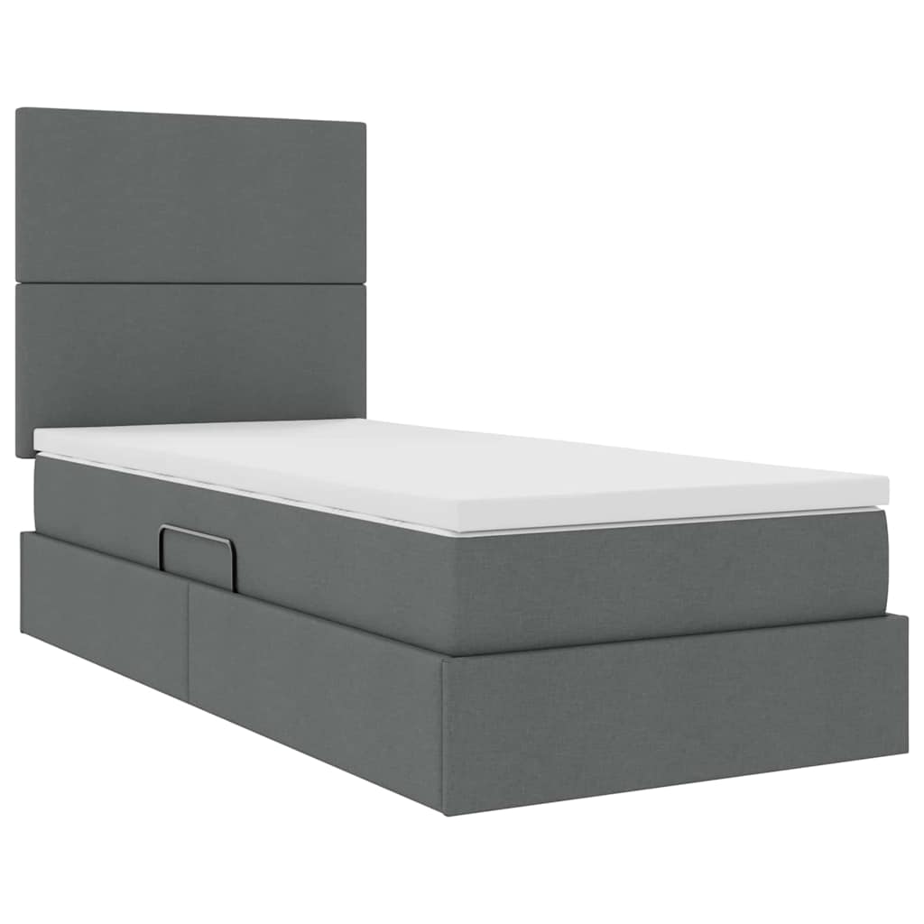 Storage Bed with Mattress Dark Grey 107 x 203 cm Faux Leather