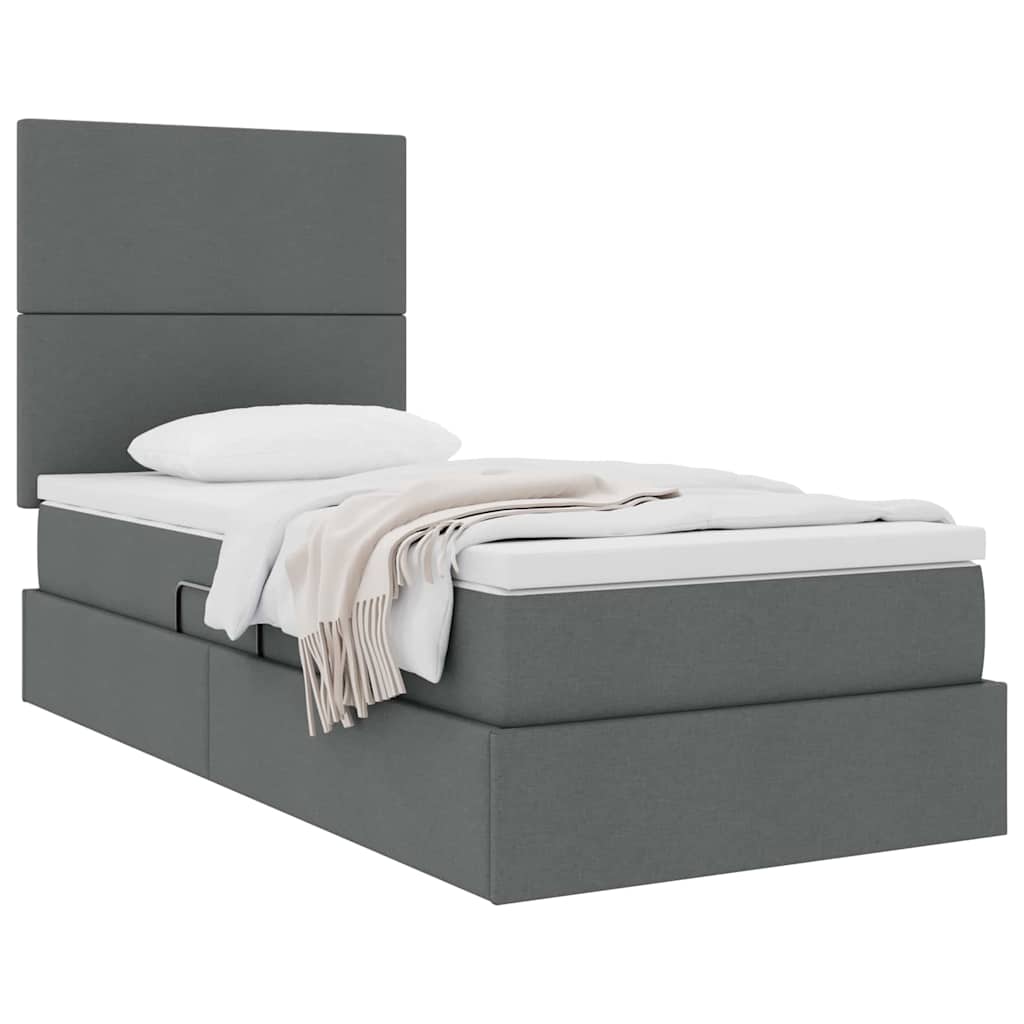 Storage Bed with Mattress Dark Grey 107 x 203 cm Faux Leather