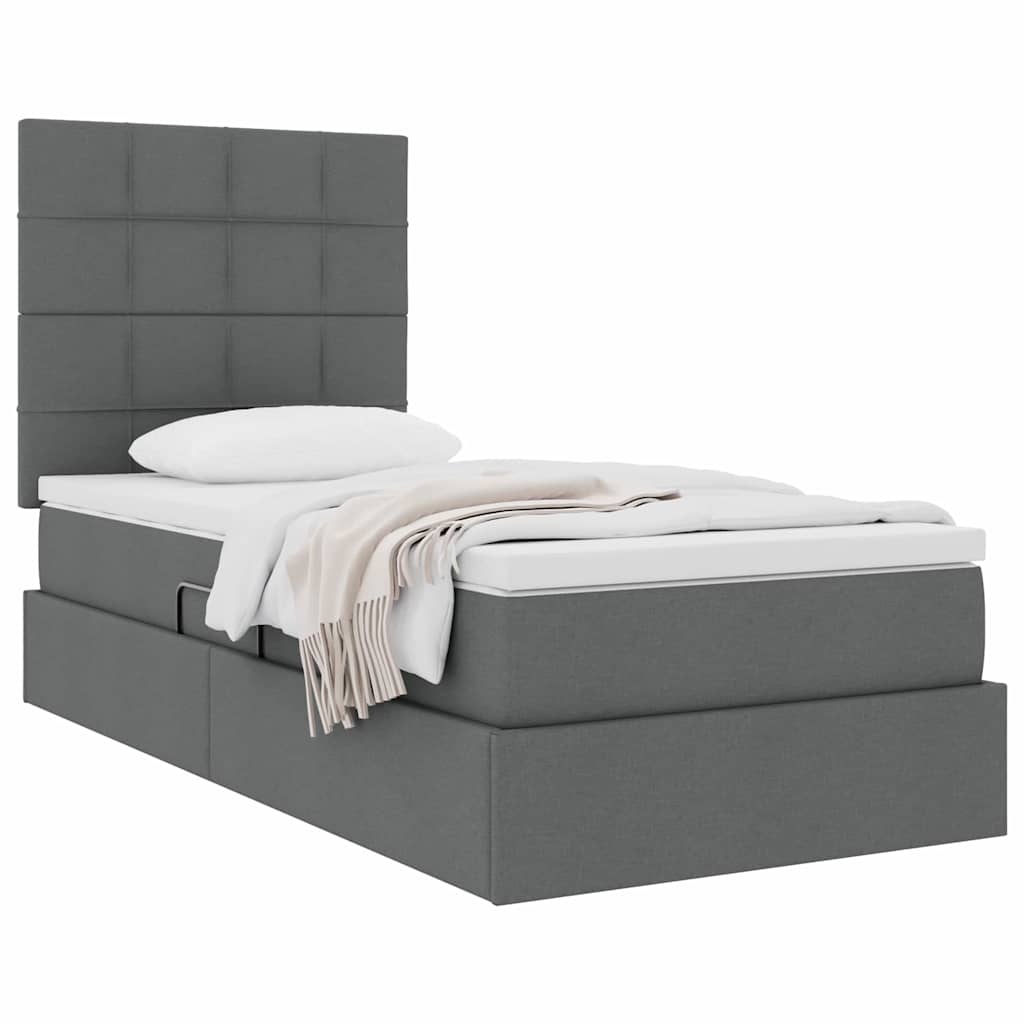 Storage Bed with Headboard Dark Grey 107 x 203 cm Fabric