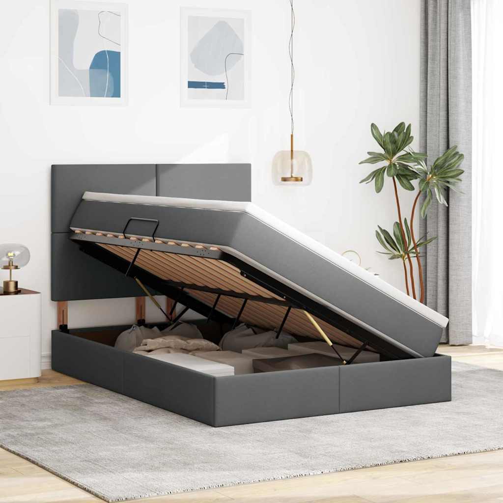 Bed with LED Strip Lights Dark Grey 152 x 203 cm Fabric