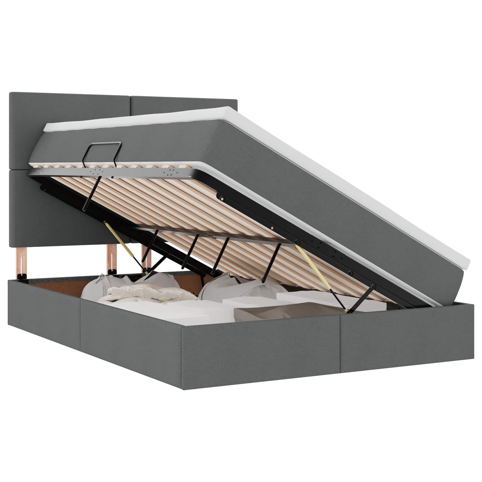 Bed with LED Strip Lights Dark Grey 152 x 203 cm Fabric