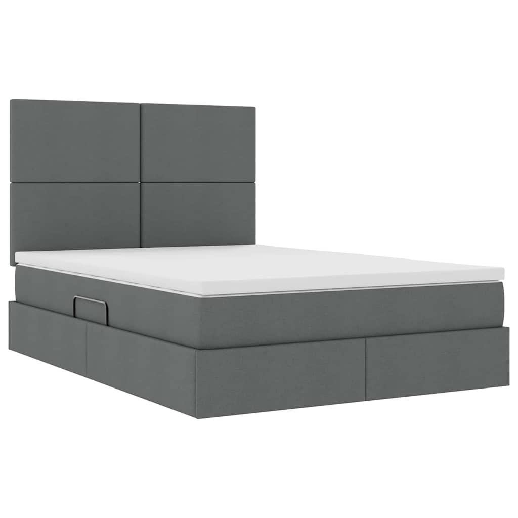 Bed with LED Strip Lights Dark Grey 152 x 203 cm Fabric