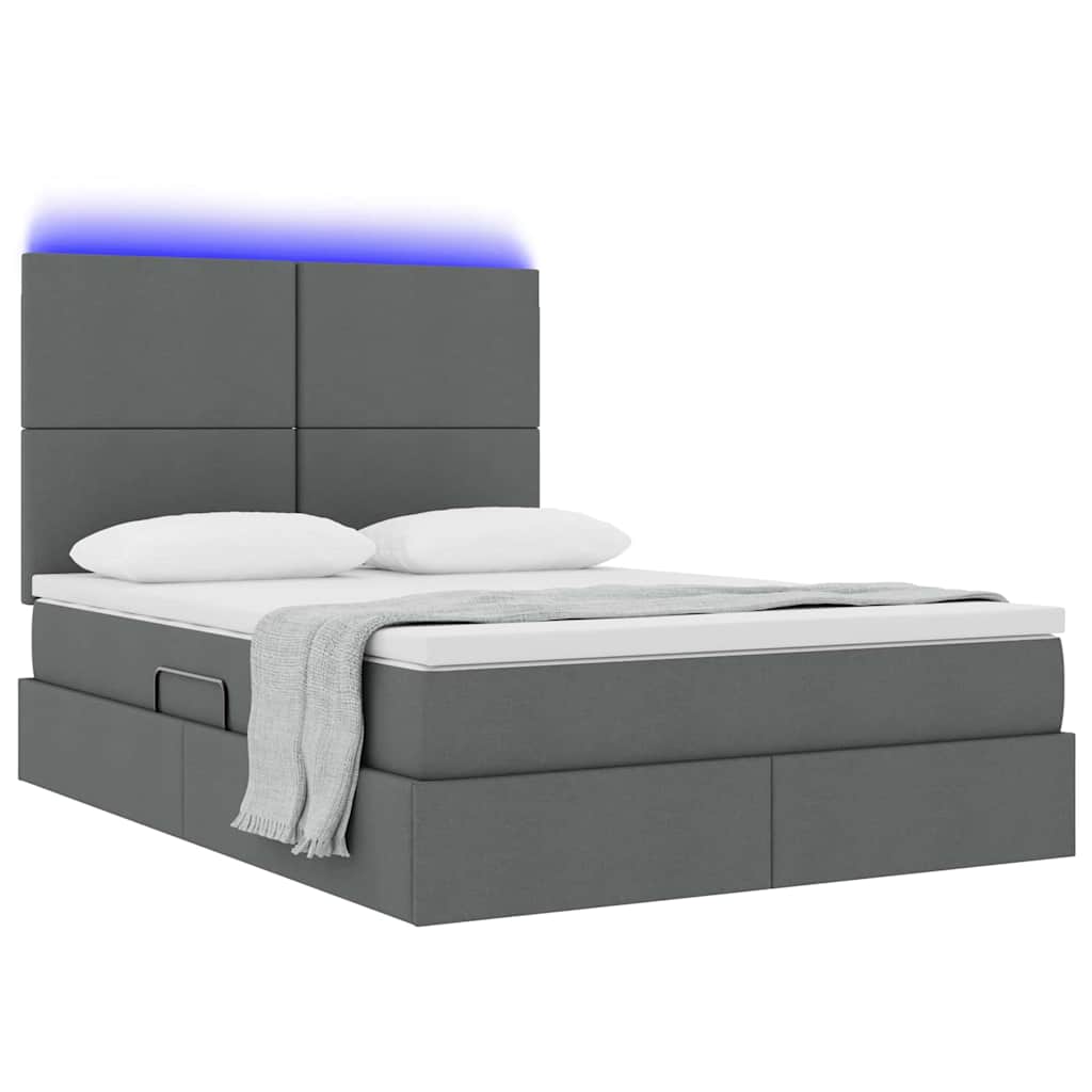 Bed with LED Strip Lights Dark Grey 152 x 203 cm Fabric
