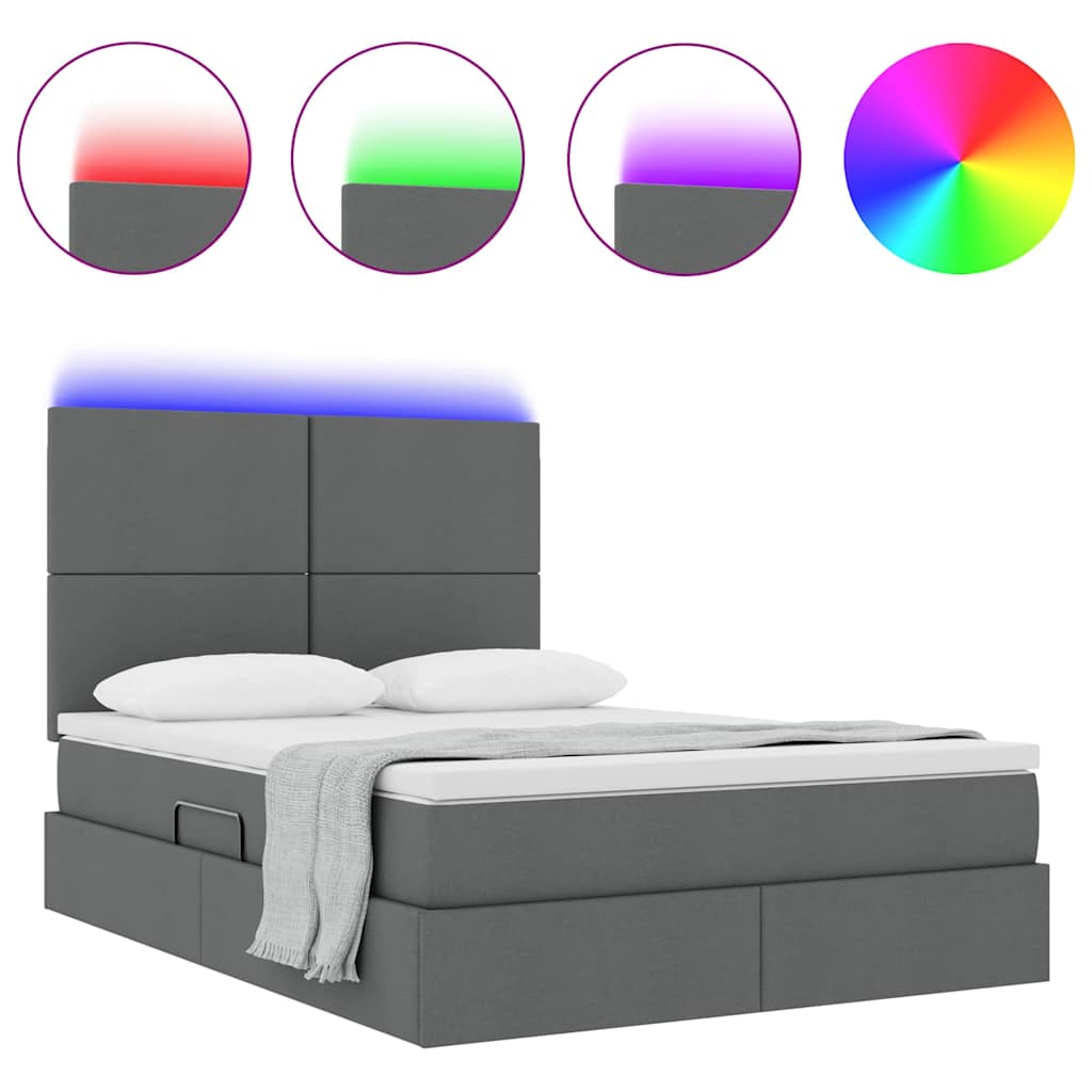 Bed with LED Strip Lights Dark Grey 152 x 203 cm Fabric