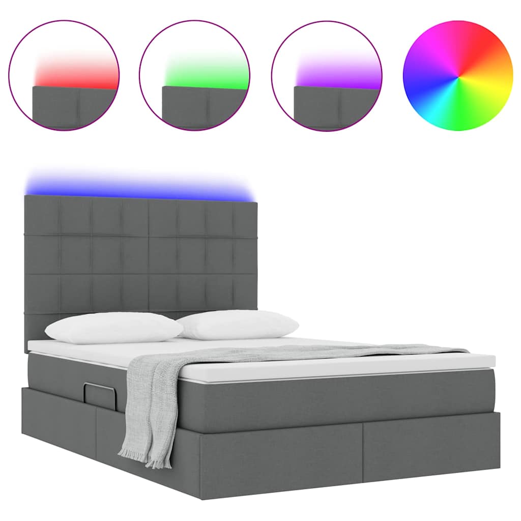 LED Storage Bed with Mattress Dark Grey 152 x 203 cm Fabric