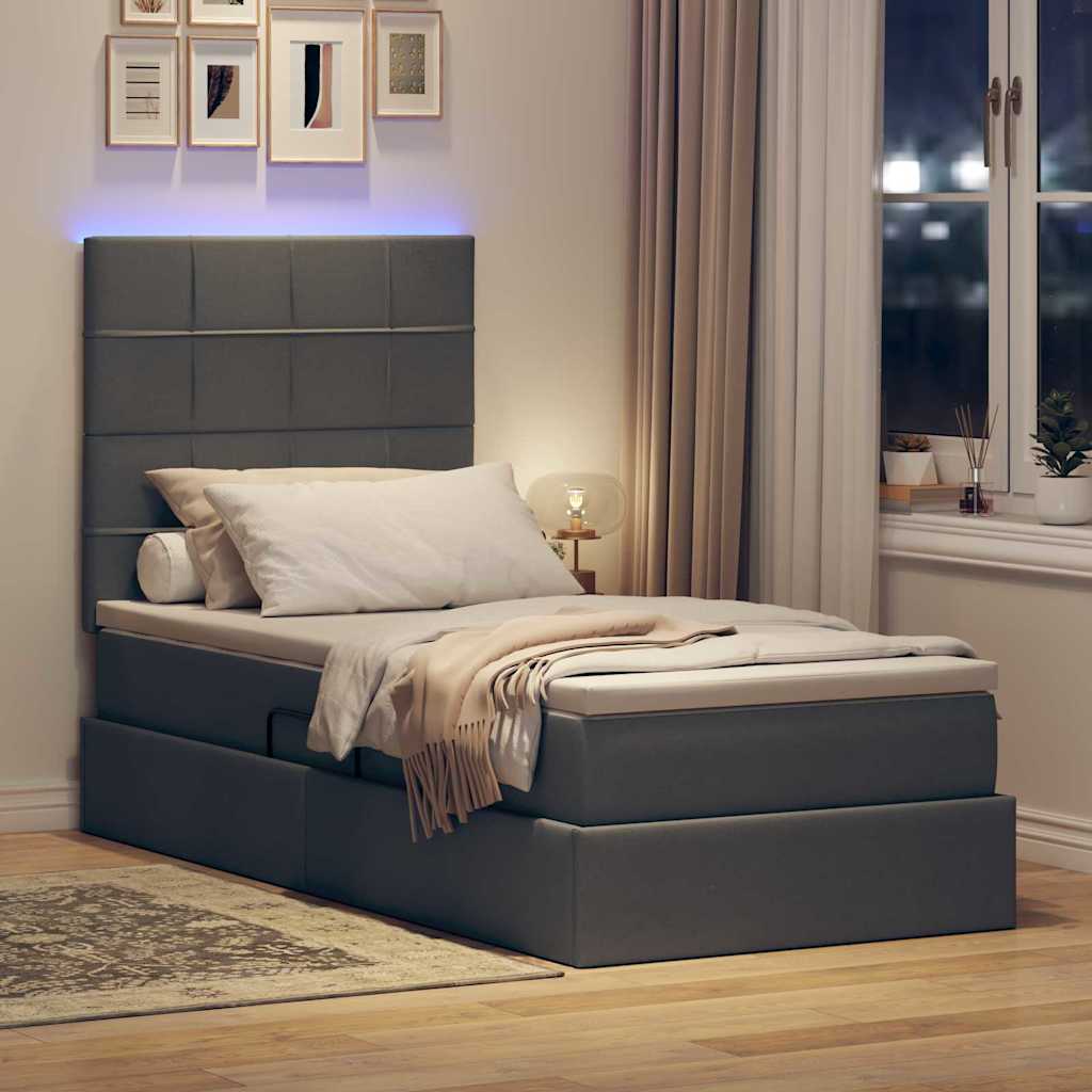 LED Storage Bed with Mattress Dark Grey 107 x 203 cm Fabric