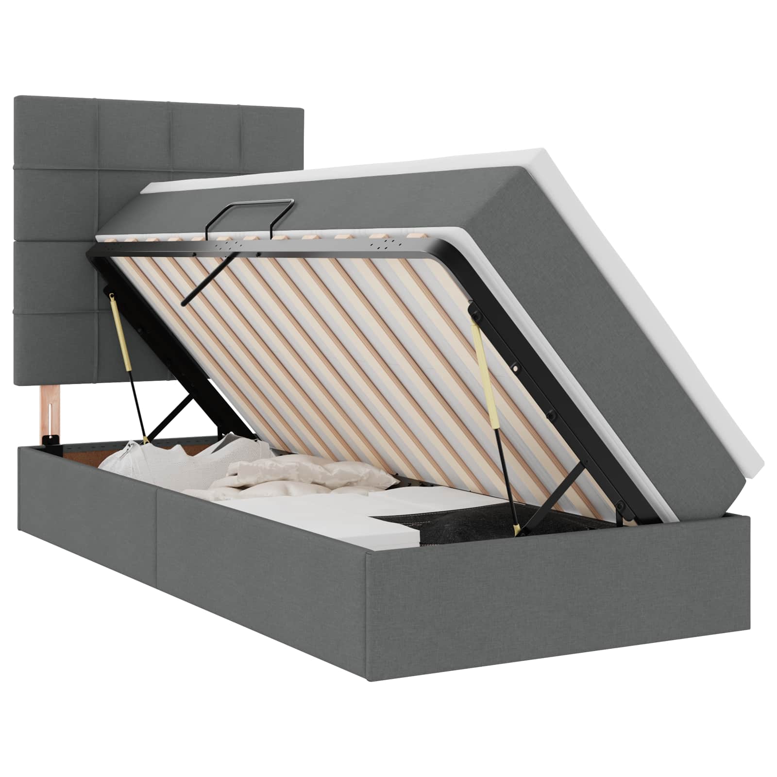 LED Storage Bed with Mattress Dark Grey 107 x 203 cm Fabric