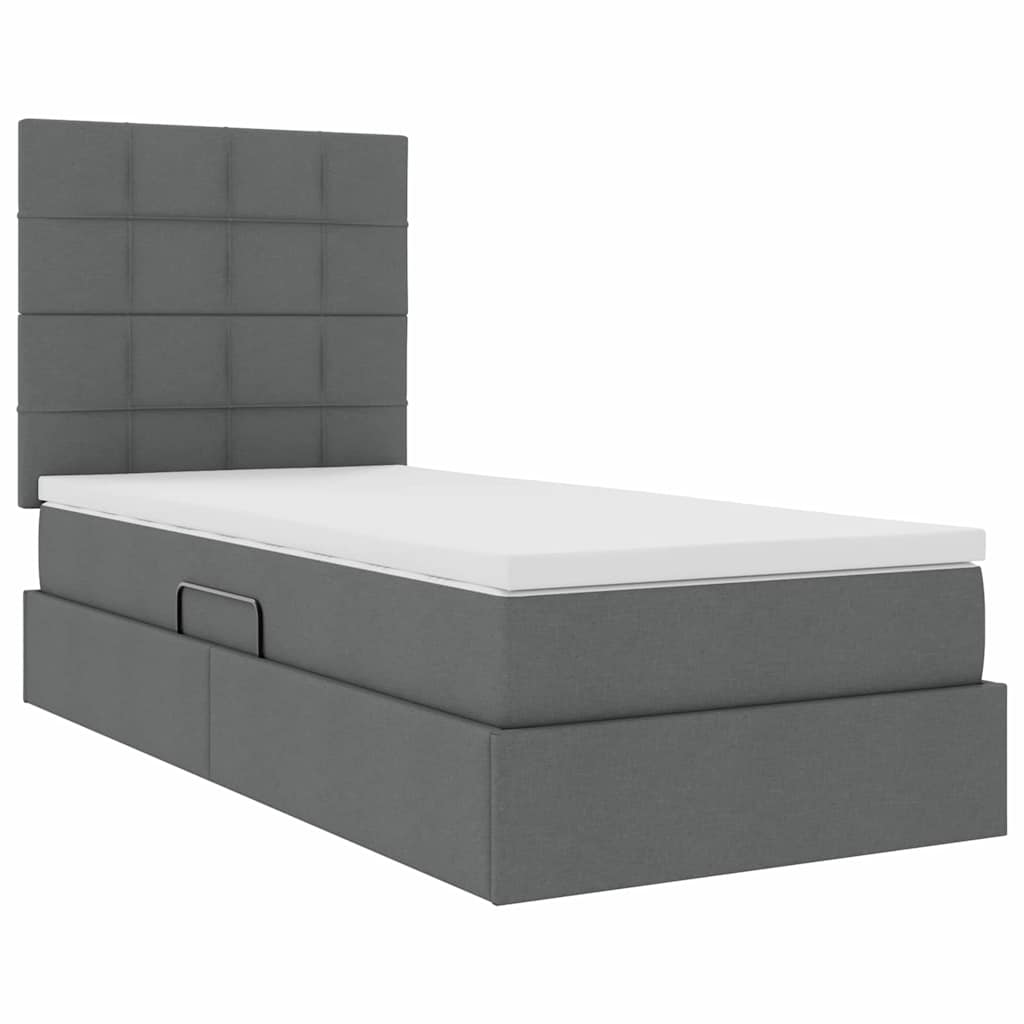 LED Storage Bed with Mattress Dark Grey 107 x 203 cm Fabric