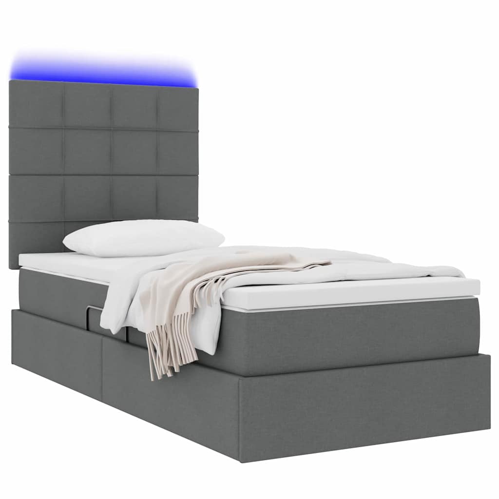 LED Storage Bed with Mattress Dark Grey 107 x 203 cm Fabric