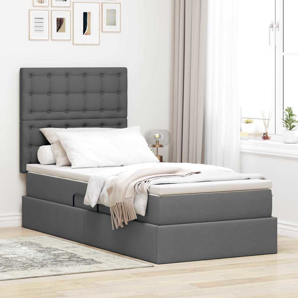 LED Storage Bed with Mattress Dark Grey 107 x 203 cm Fabric