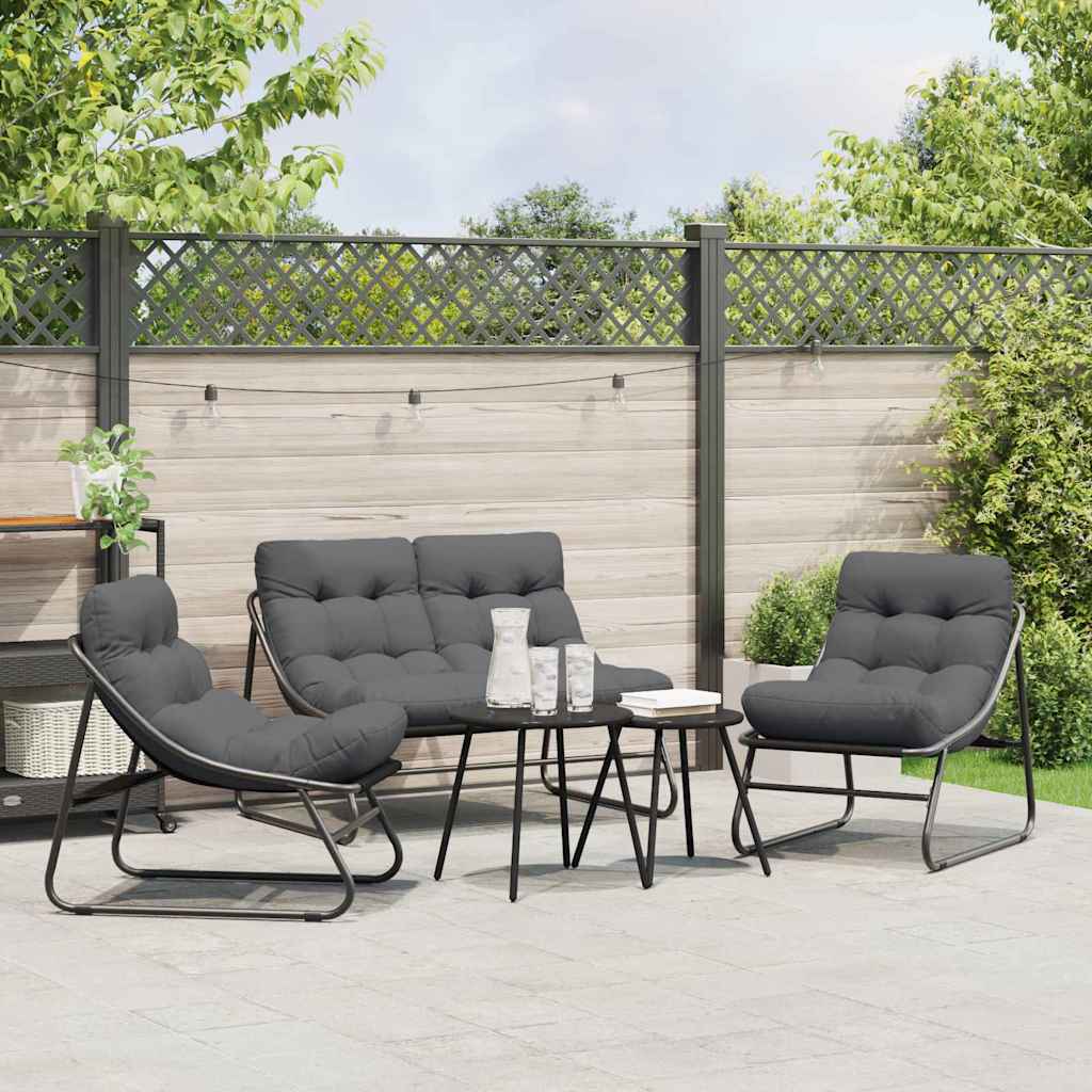 Garden Furniture with Cushion 3 pcs Black Powder-Coated Steel