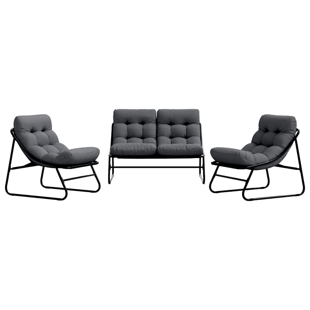 Garden Furniture with Cushion 3 pcs Black Powder-Coated Steel