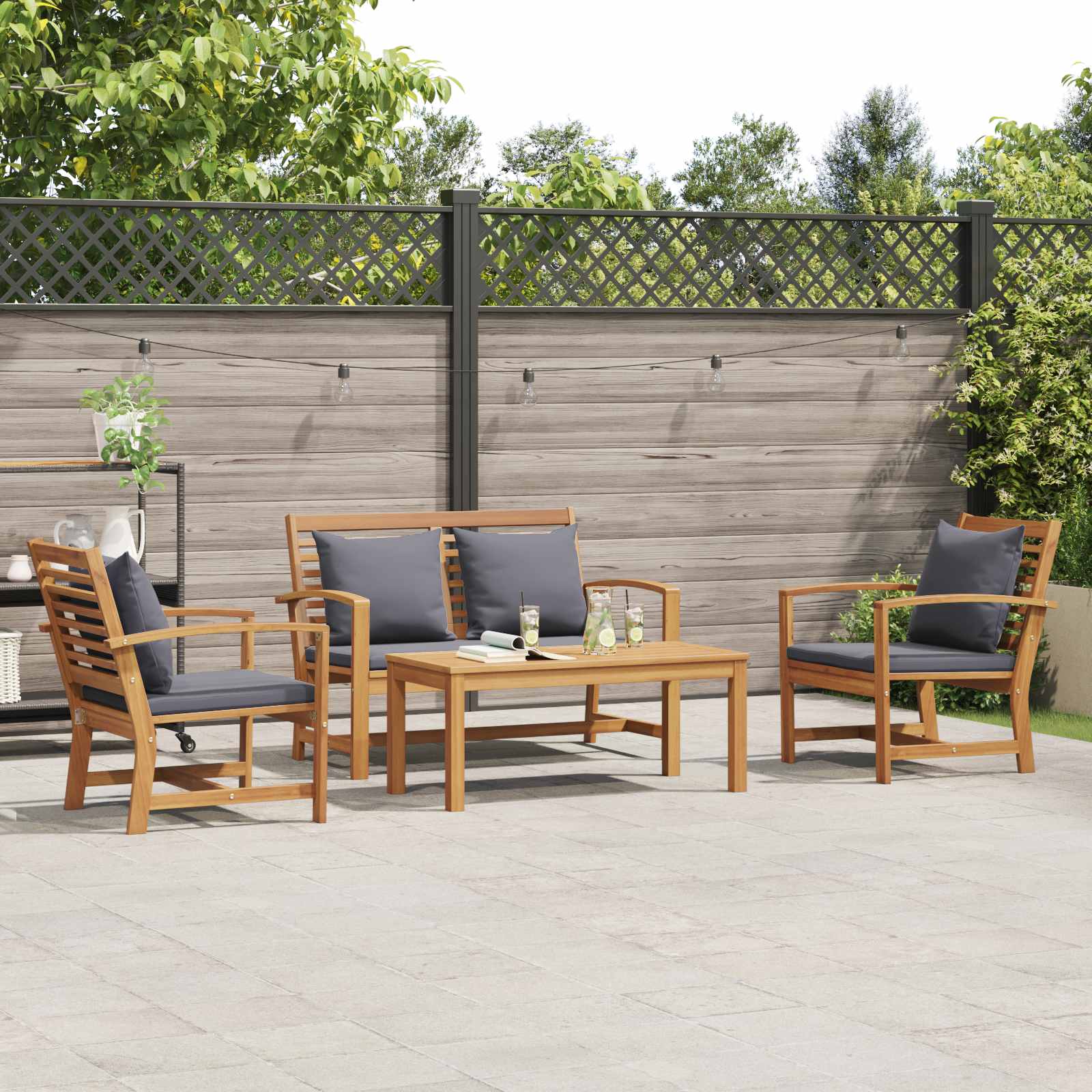Garden Sofa Set 4 pcs Natural Solid Teak Wood