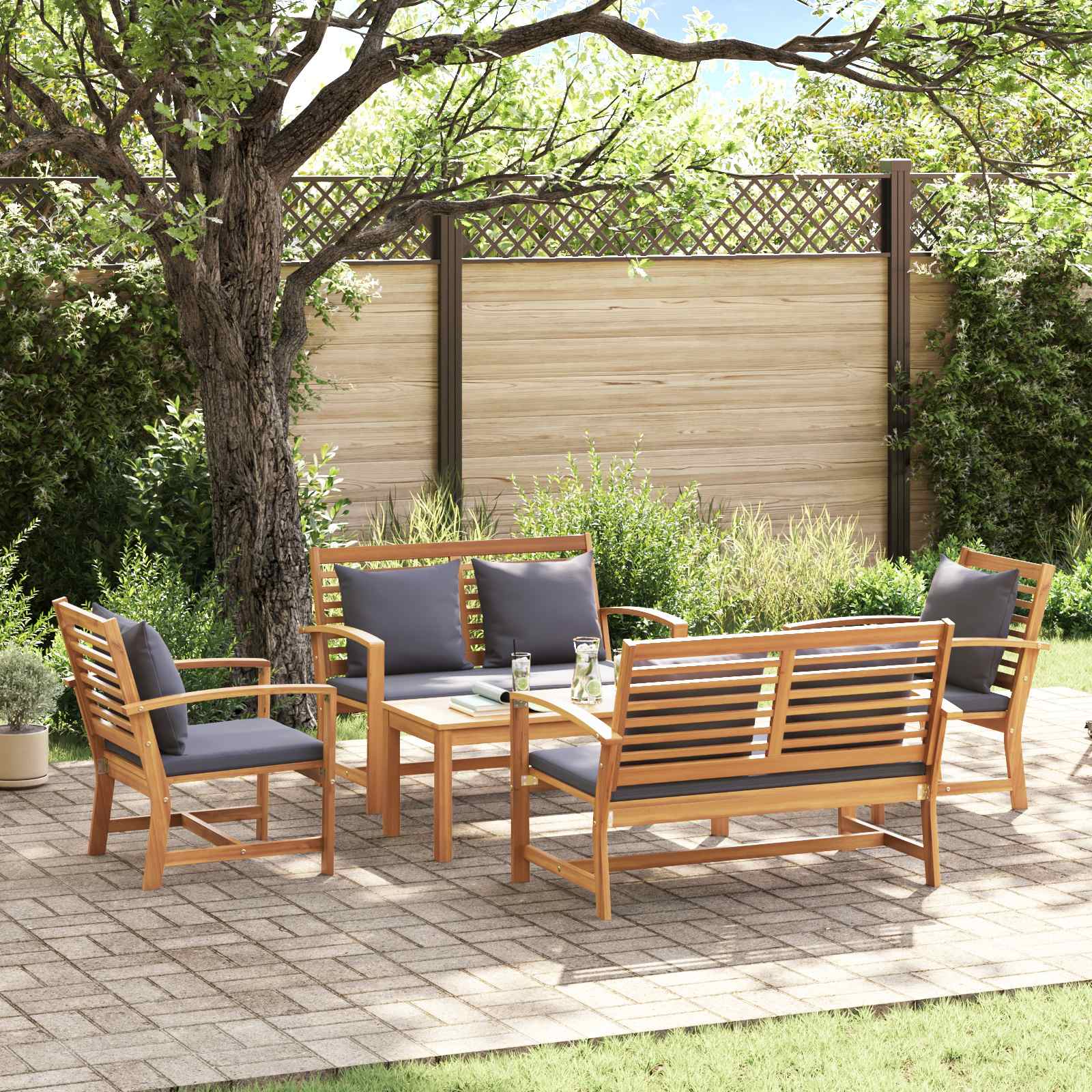 Garden Sofa Set 5 pcs Natural Solid Teak Wood