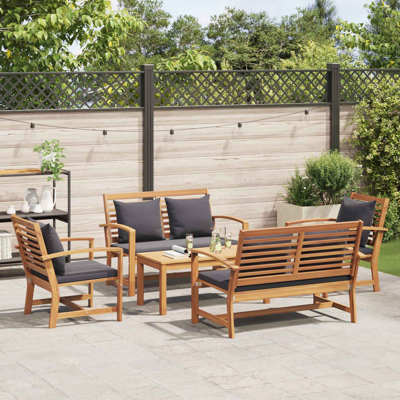 Garden Sofa Set 5 pcs Natural Solid Teak Wood