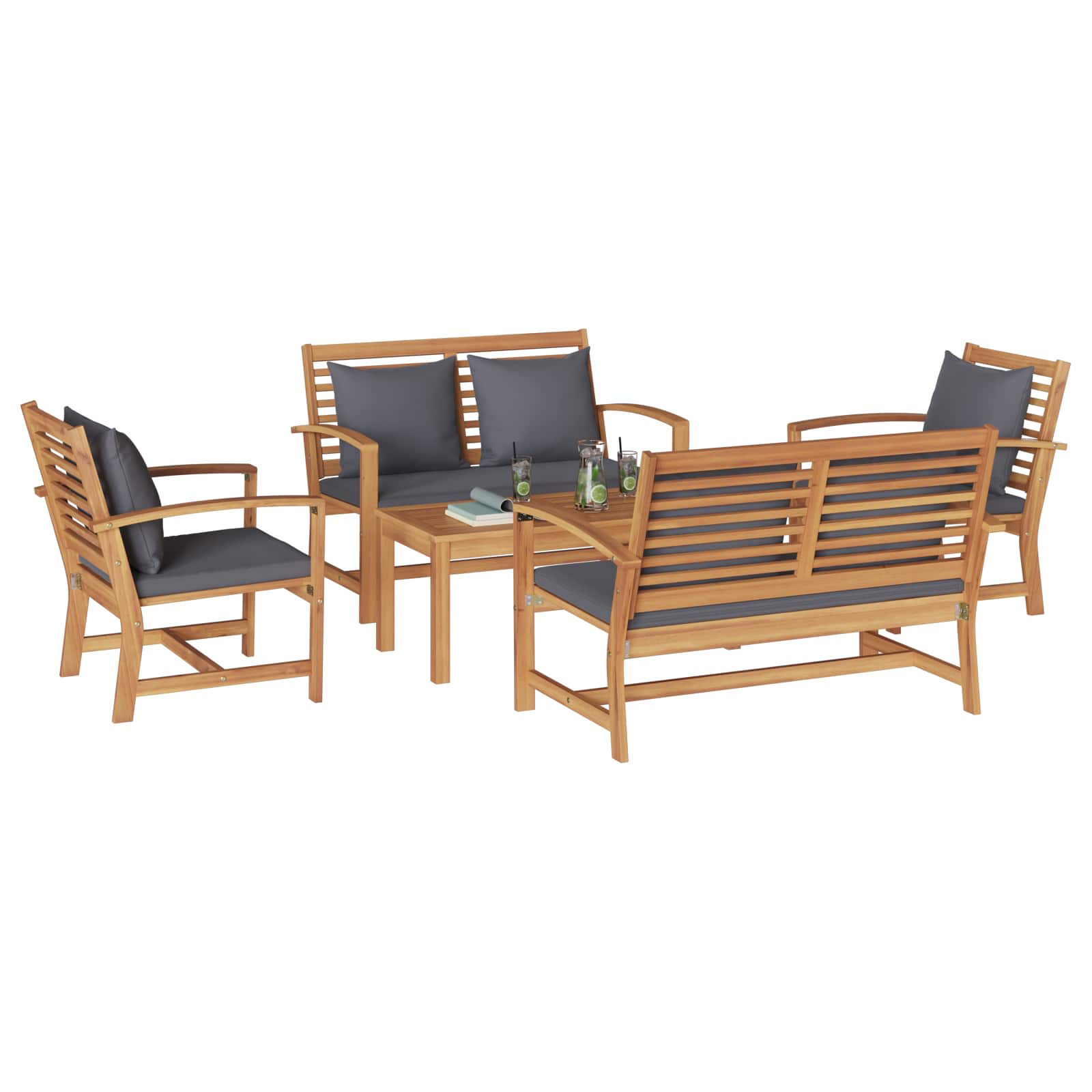 Garden Sofa Set 5 pcs Natural Solid Teak Wood