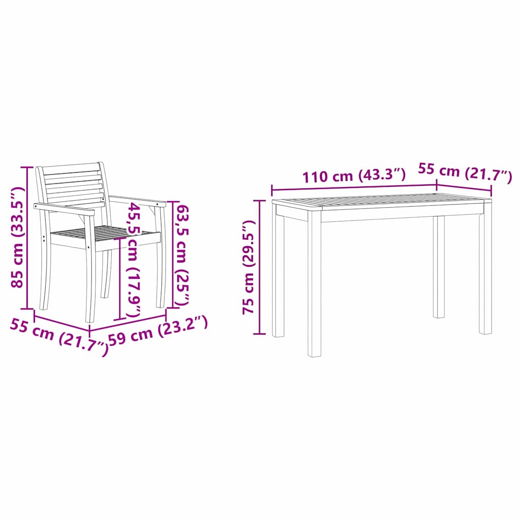 Garden Dining Set 3 pcs Brown Solid Acacia Wood
