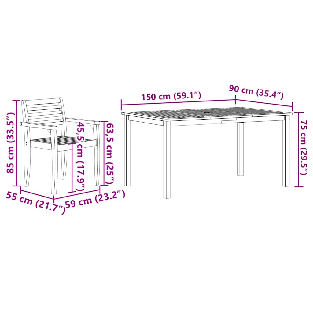 Garden Dining Set 5 pcs Brown Solid Acacia Wood