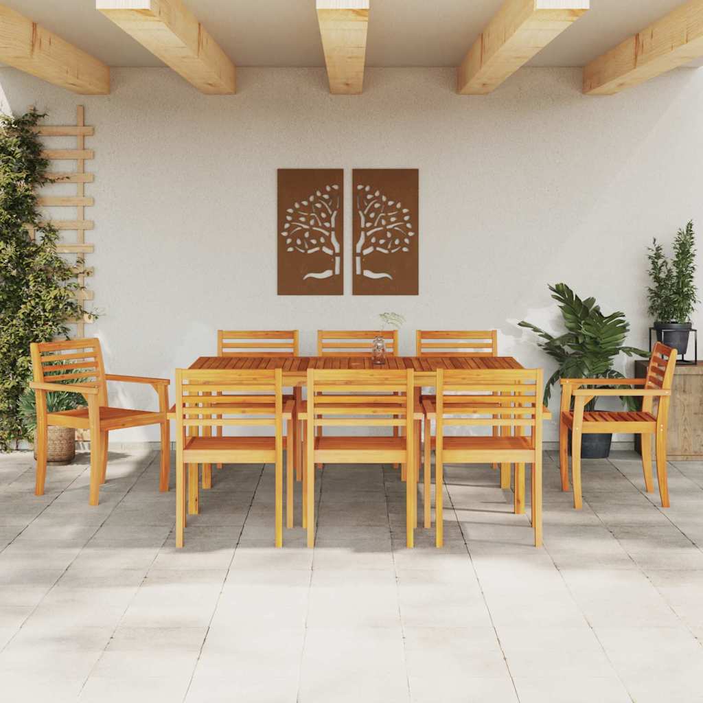 Garden Dining Set 9 pcs Brown Solid Acacia Wood