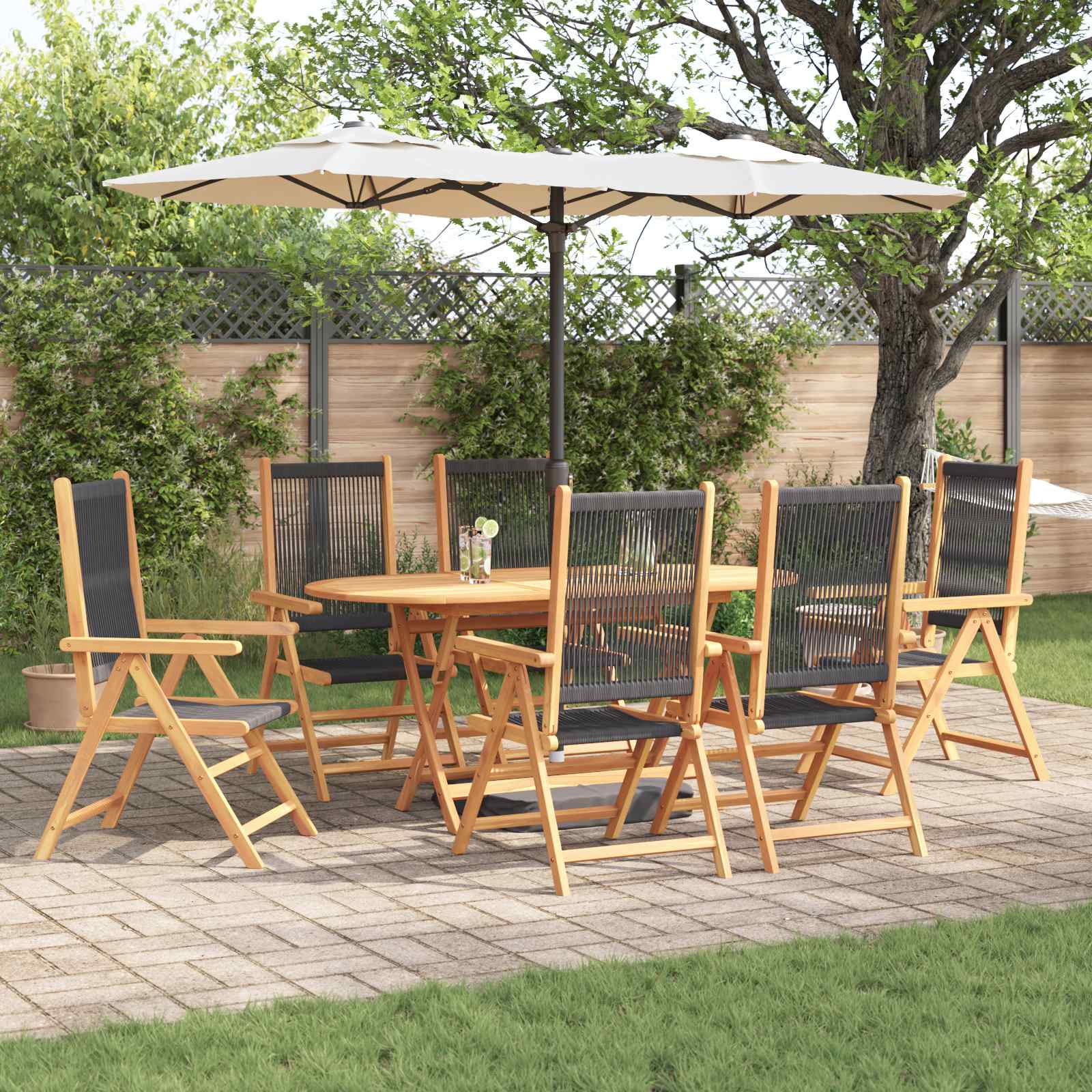 Garden Dining Set Folding 7 pcs Black Solid Acacia Wood