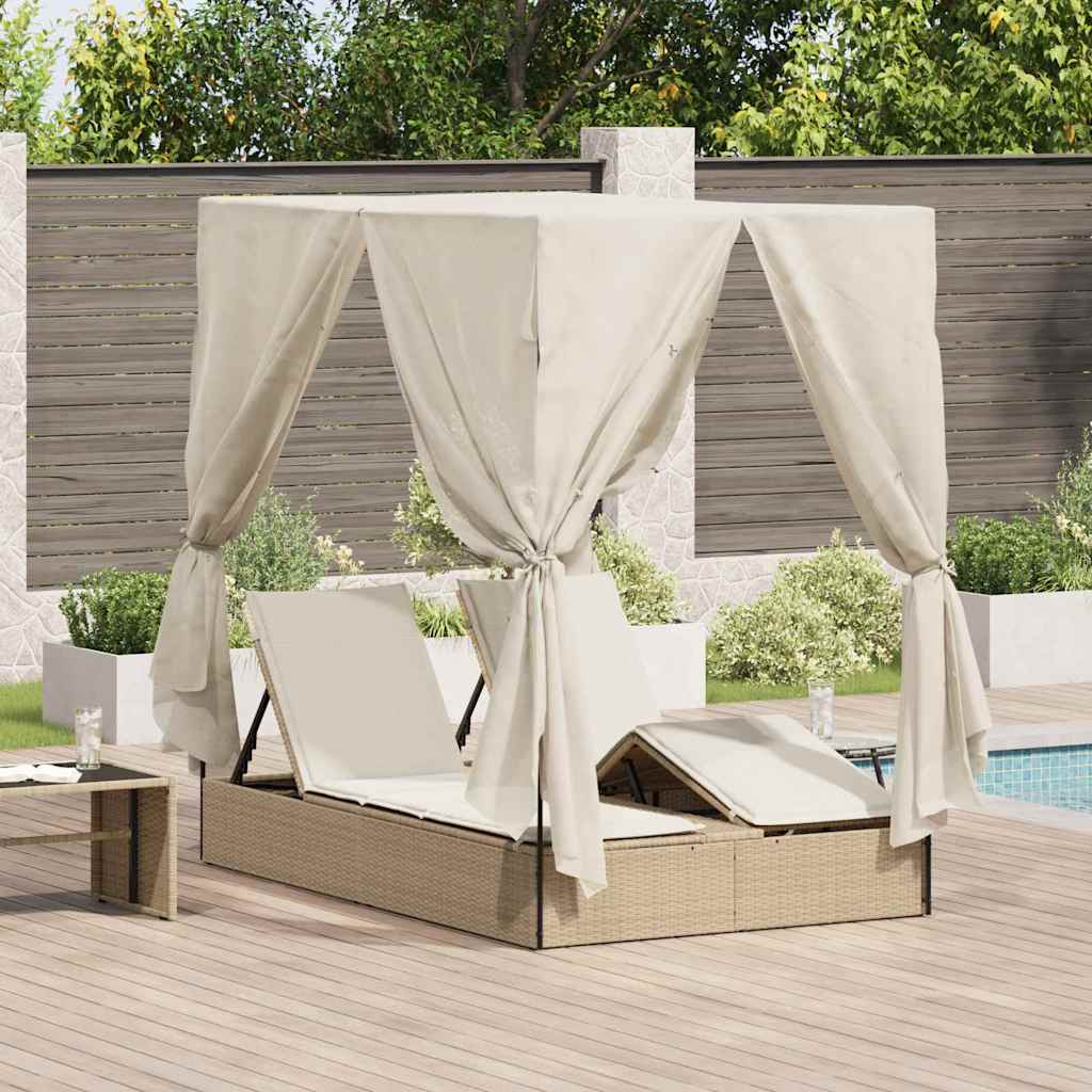 Double Sun Lounger Beige 205 x 129 x 200 cm Poly Rattan