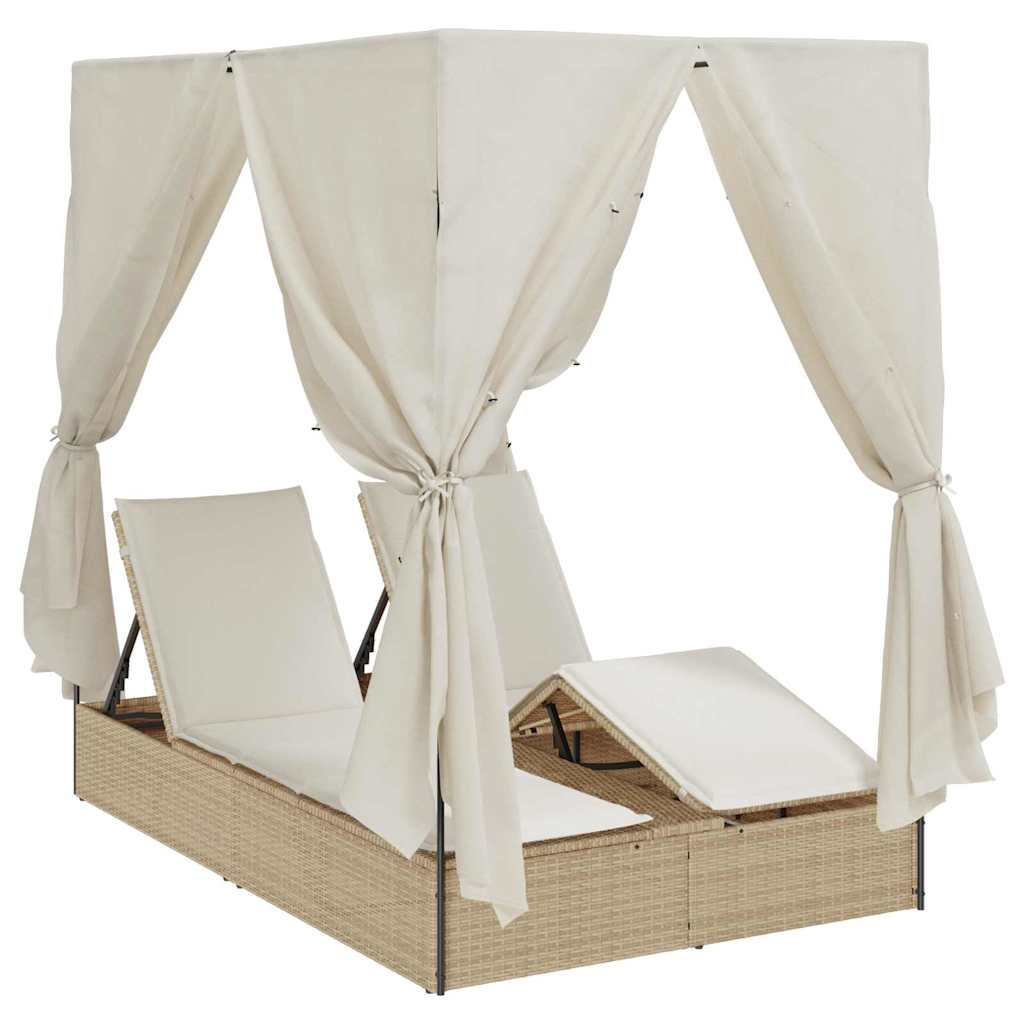 Double Sun Lounger Beige 205 x 129 x 200 cm Poly Rattan