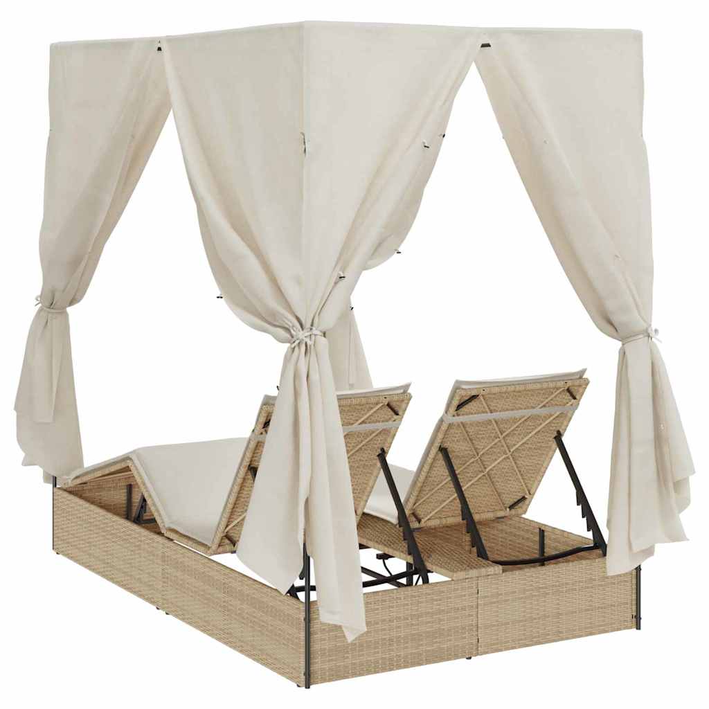 Double Sun Lounger Beige 205 x 129 x 200 cm Poly Rattan