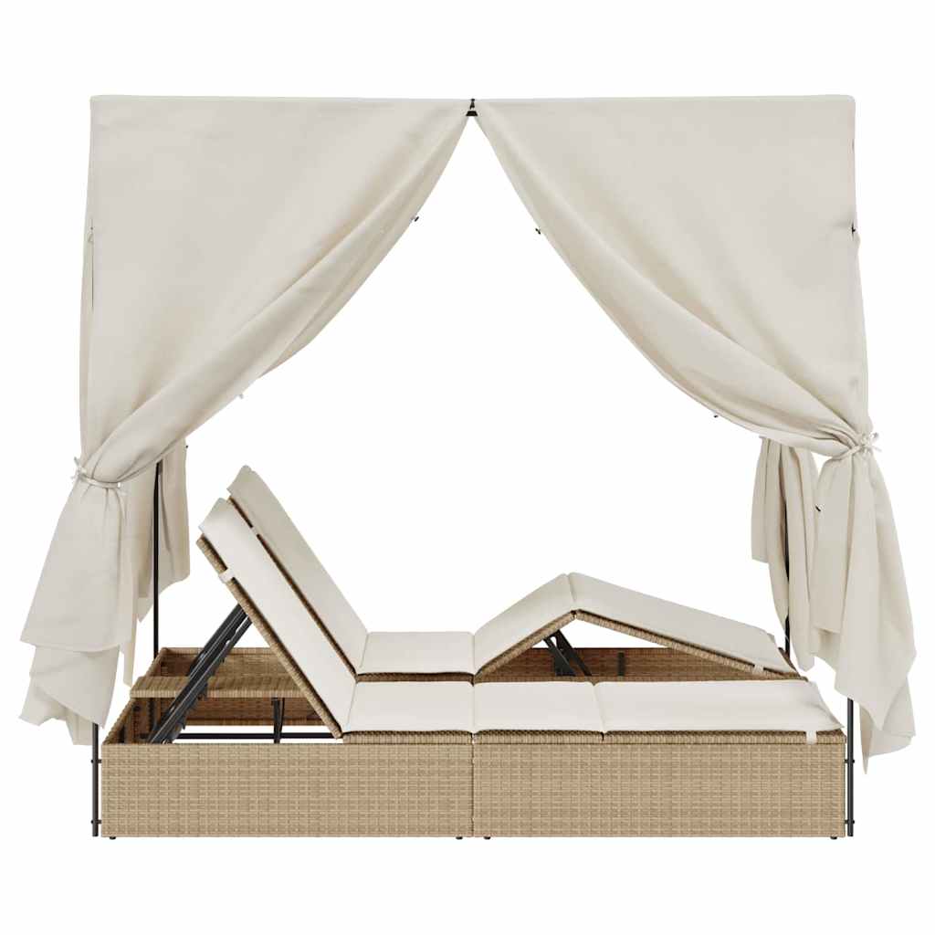 Double Sun Lounger Beige 205 x 129 x 200 cm Poly Rattan