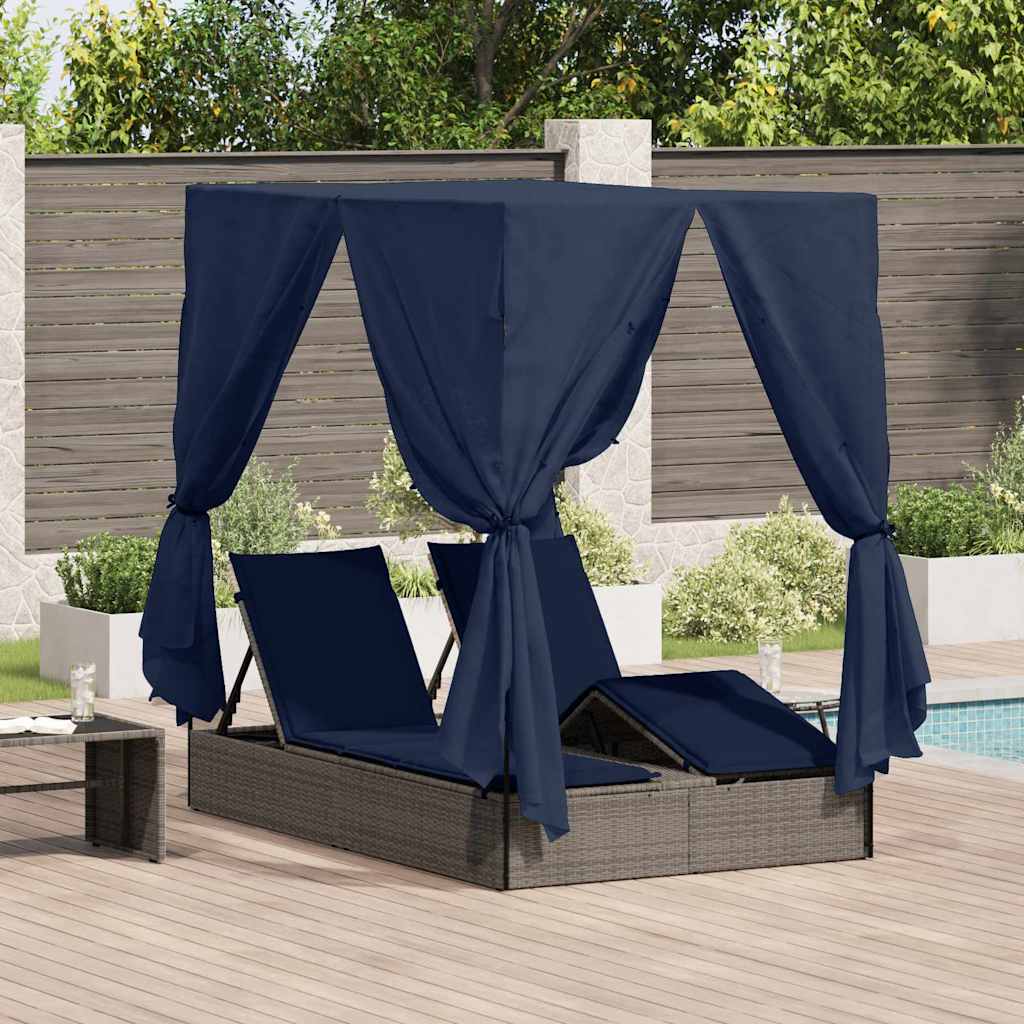 Double Sun Lounger Black 205 x 129 x 200 cm Poly Rattan