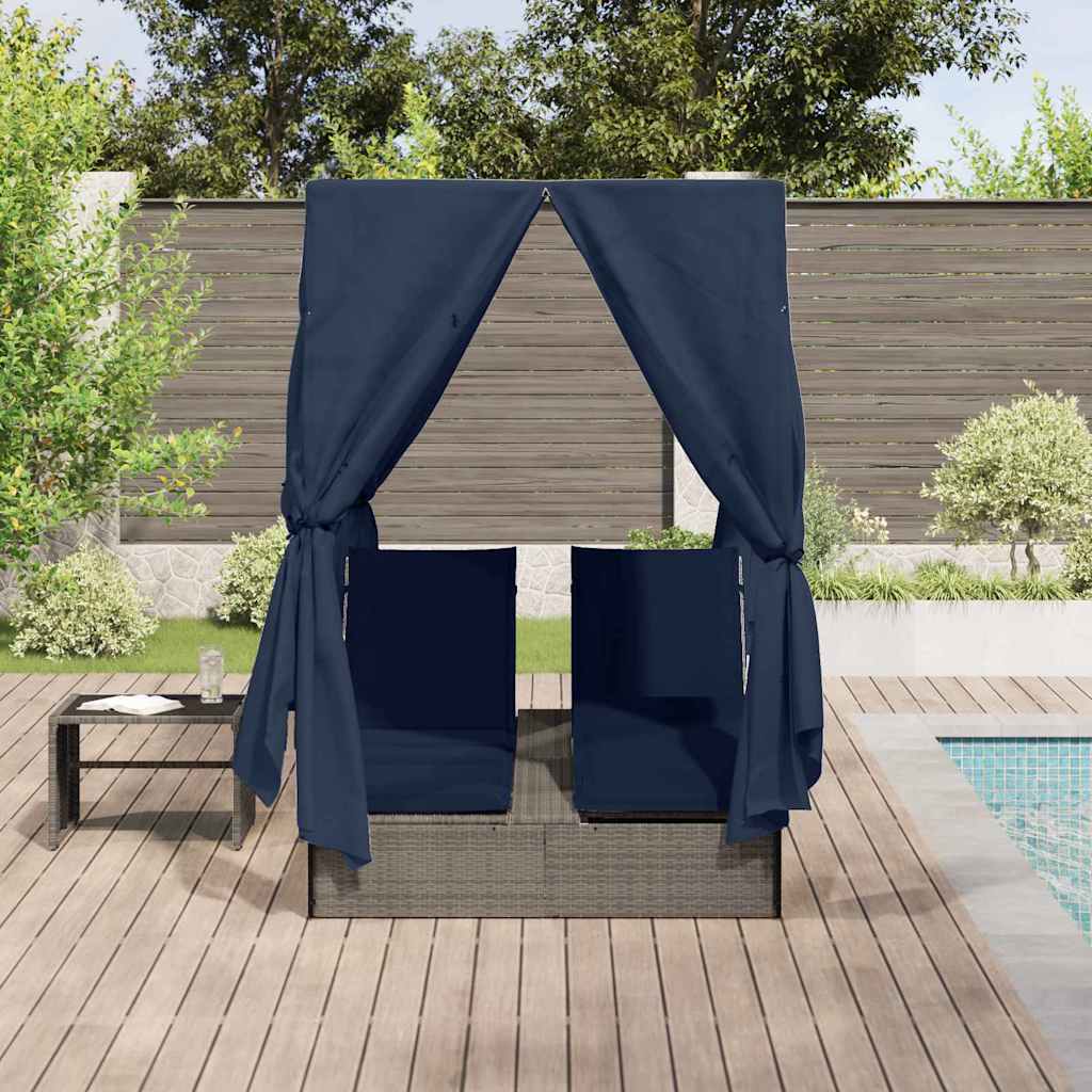 Double Sun Lounger Black 205 x 129 x 200 cm Poly Rattan