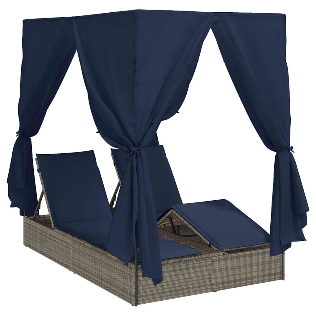 Double Sun Lounger Black 205 x 129 x 200 cm Poly Rattan