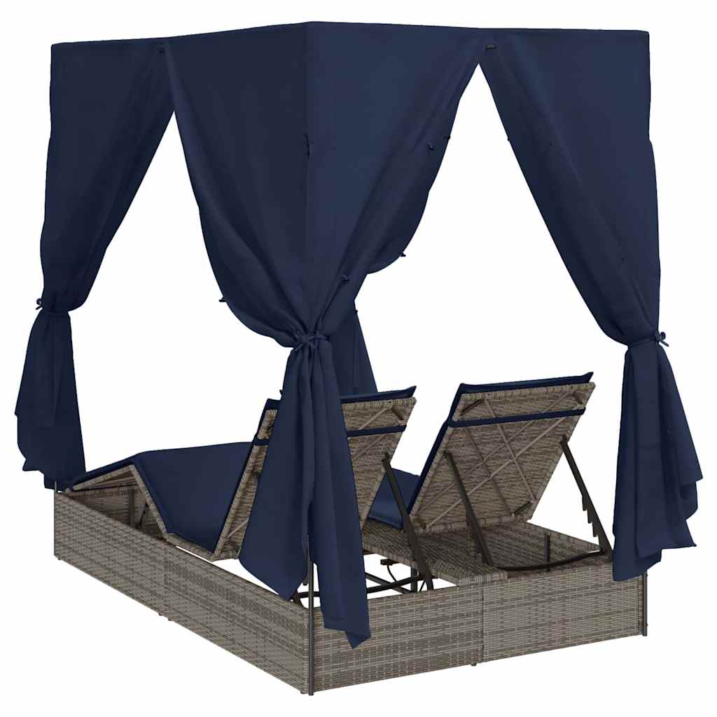 Double Sun Lounger Black 205 x 129 x 200 cm Poly Rattan