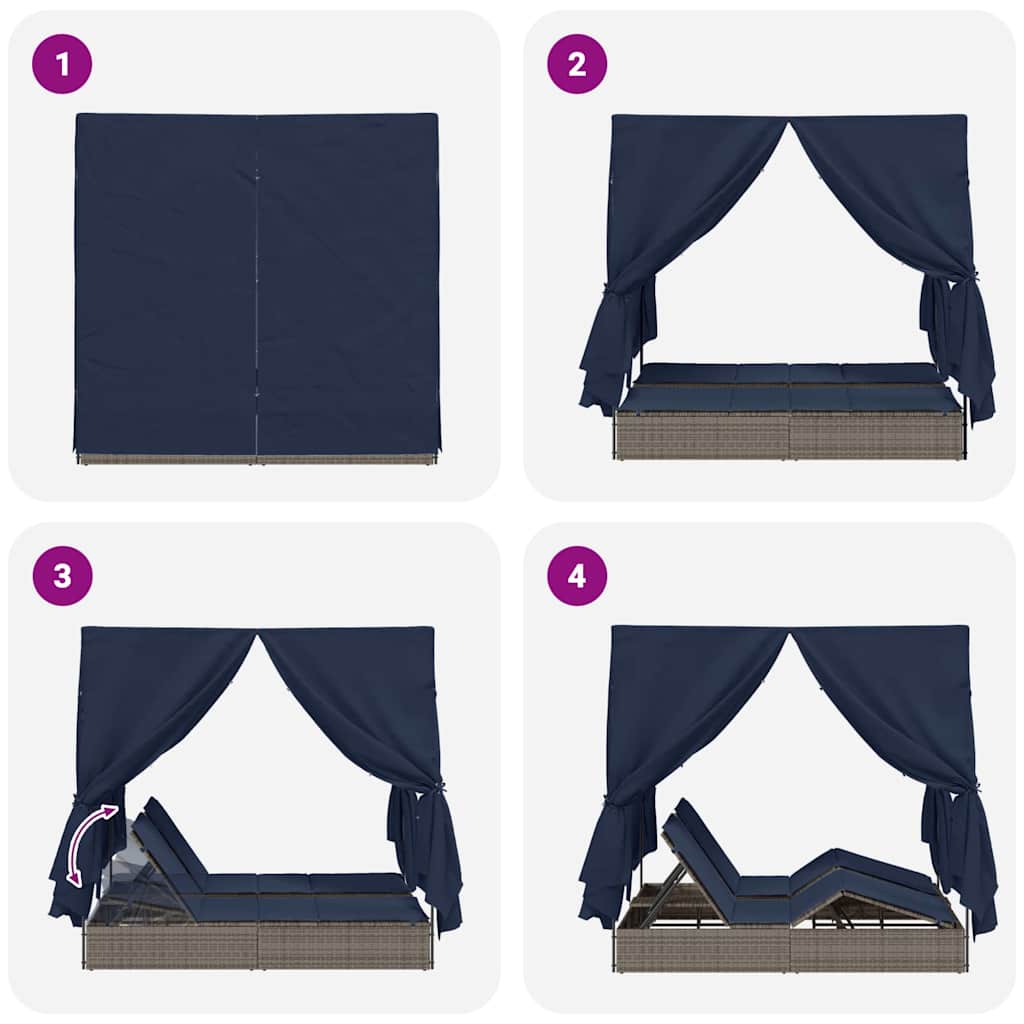 Double Sun Lounger Black 205 x 129 x 200 cm Poly Rattan