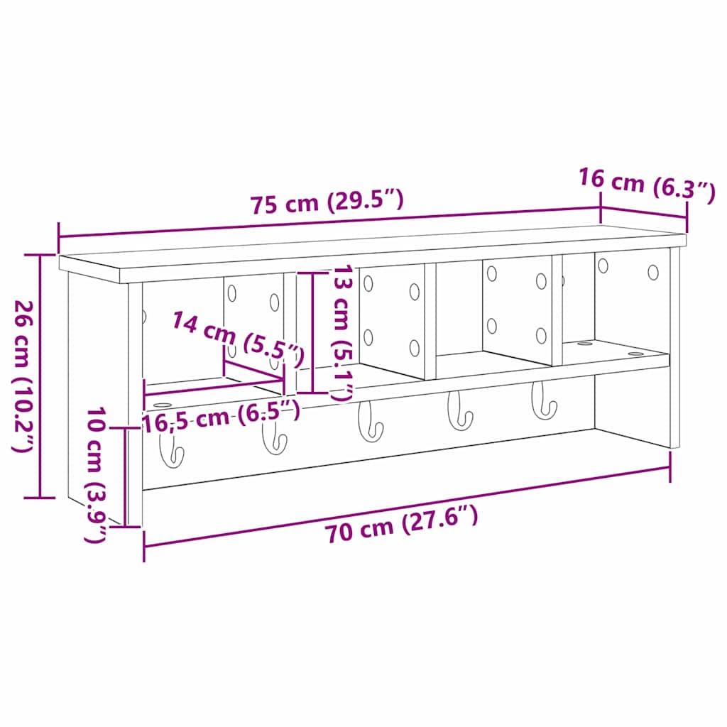 Wall-Mounted Coat Rack Wall-Mounted White 75 x 16 x 26 cm