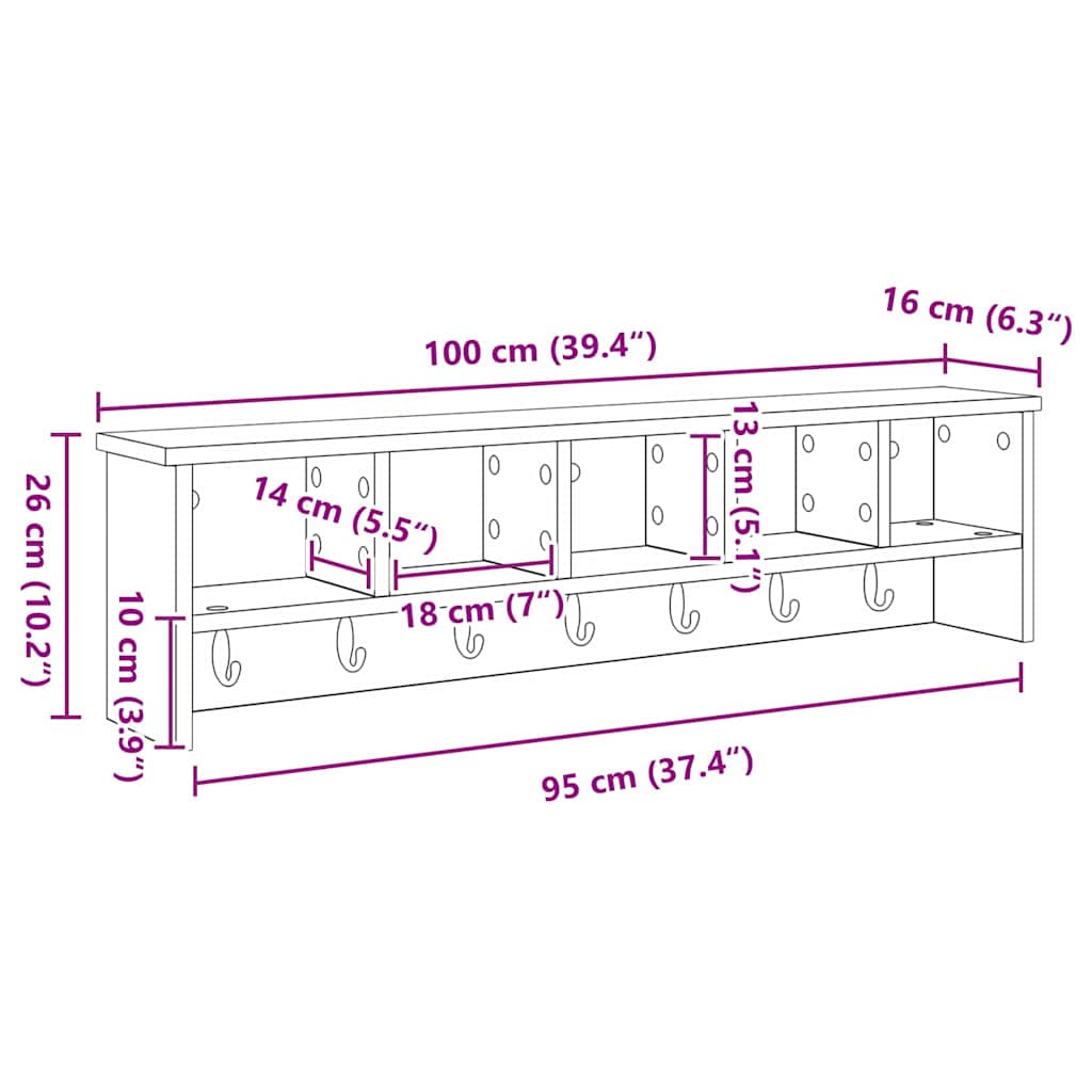 Wall-Mounted Coat Rack White 100 x 16 x 26 cm Engineered wood